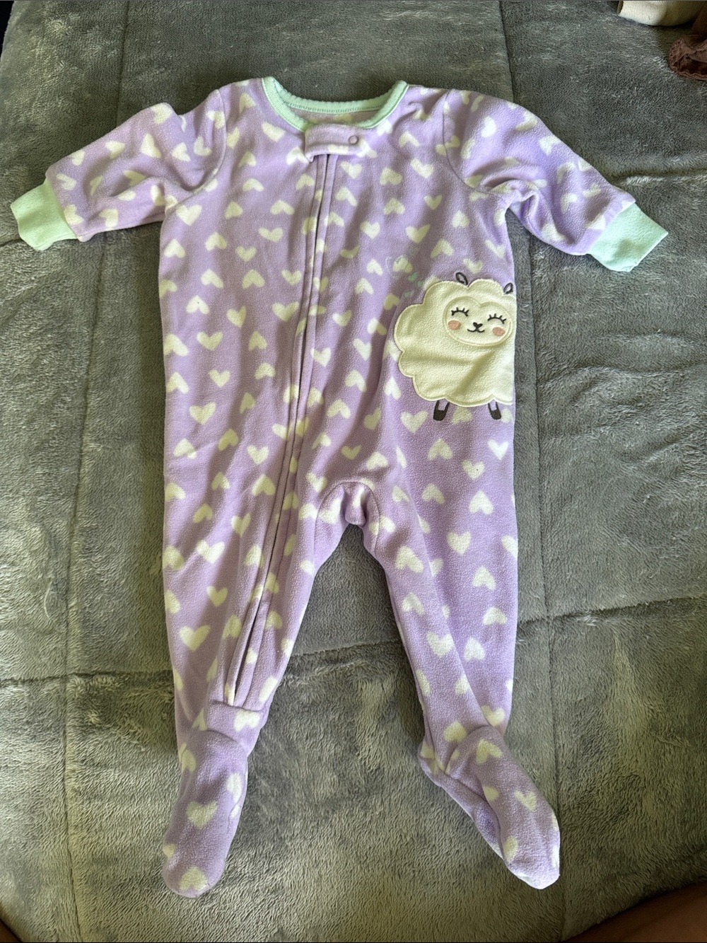 Carter's Lavender Heart Fleece Footed One-Piece with Lamb Appliqué